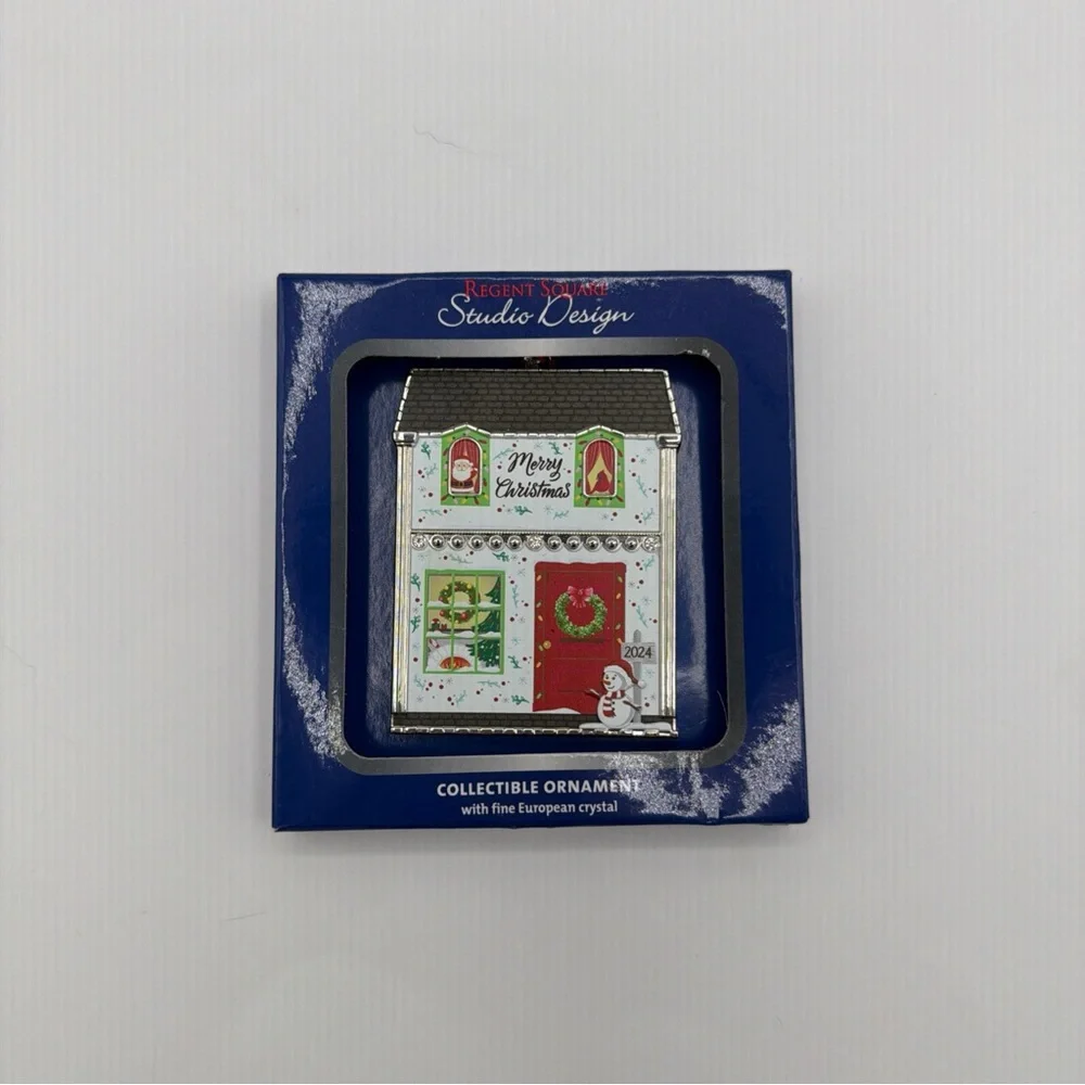 Merry Christmas Townhouse Collectible Ornament With‎ Fine European Crystal